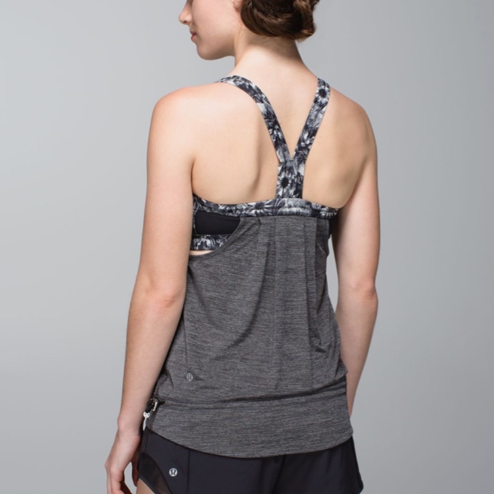 lululemon rest less tank heathered black flowabunga black angel wing 6